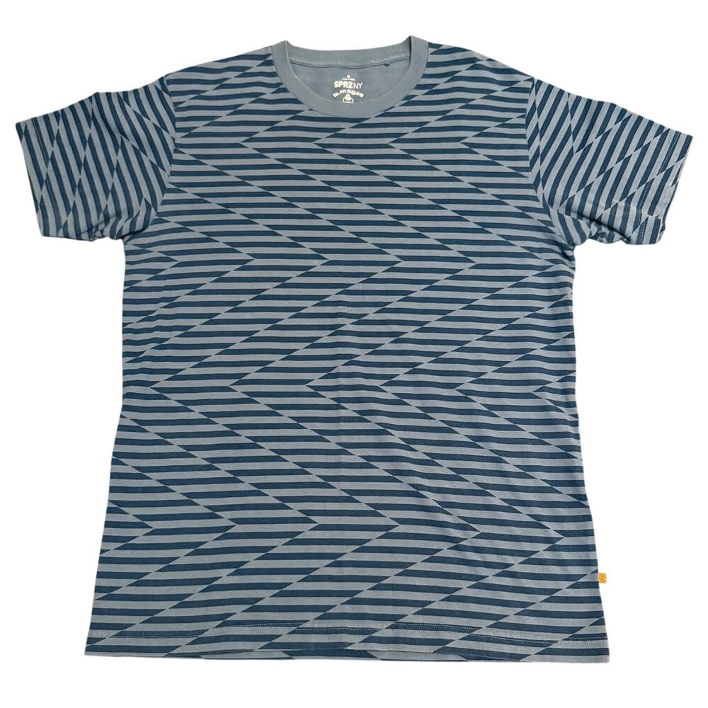 SPRZ NY x Barry McGee Graphic Tee Shirt MoMA Special Edition Op Art Blue Medium
